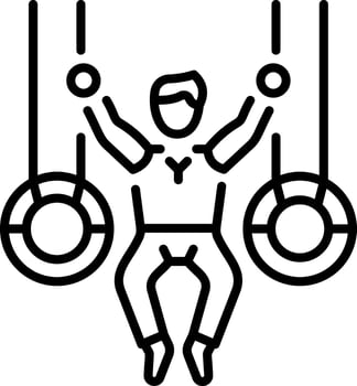 A character hanging on exercise rings, line style icon vector