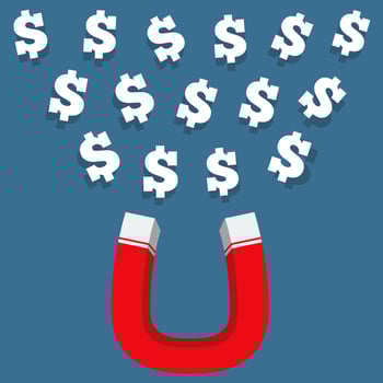 Magnet with money, flat design vector