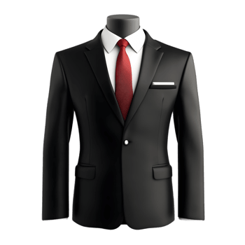Elegant Black Suit with Red Tie on White Background for Corporate Fashion png