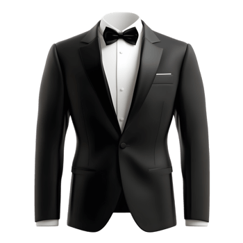 Elegant Black Tuxedo Suit with White Bowtie on White Background png