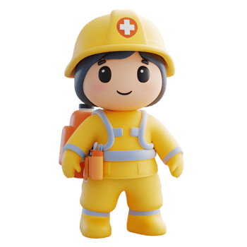 Cute 3D Rendered Cartoon Firefighter Emergency Responder Icon with Protective Uniform and Helmet png