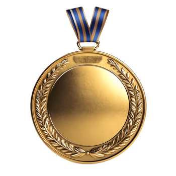 Glorious Golden Medal with Laurel Wreath and Ribbon Isolated on White png