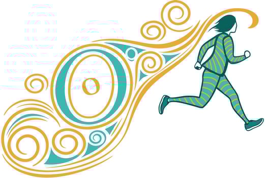 Modern and dynamic letter O illustrated with soft, swirling lines and patterns in bold, contrasting colors, evoking energy vector