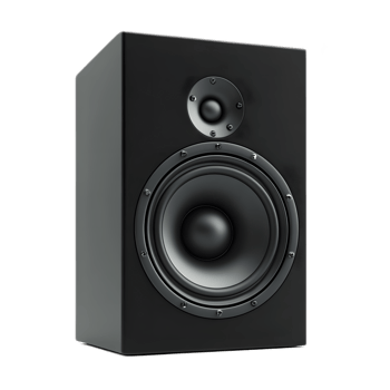 Muted Black Studio Monitor Speaker Isolated on White Background png