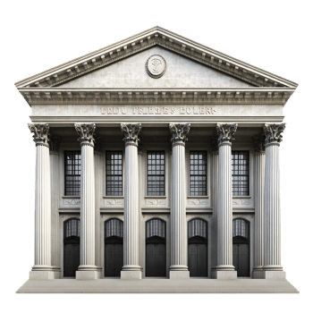 Majestic Neoclassical Financial Institution Building Exterior with Ornamental Facade png