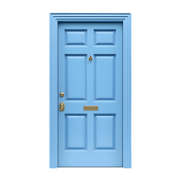 Minimalist Wooden Blue Door on White Background png