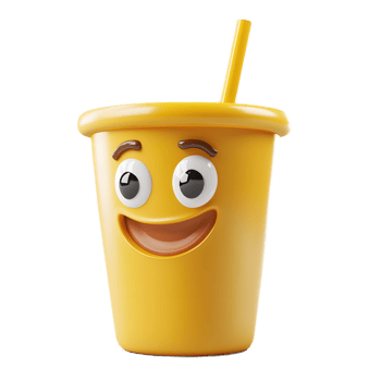 Joyful 3D Rendered Emoji Cup with Straw Isolated on White Background png