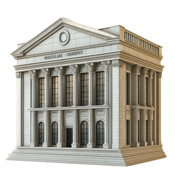 Majestic Neoclassical Financial Institution Building Facade Isolated on White Background png