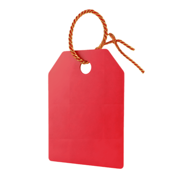 Vibrant Red Price Tag Hanging on Twisted Rope Against White Background png