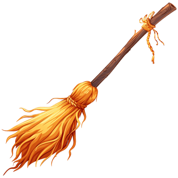 A Magical Witches Broom Illustration with a Wooden Handle and Golden Bristles png