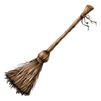 A Detailed Illustration of a Traditional Witches Broom with a Wooden Handle and Natural Fiber Bristles png