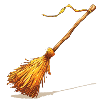A Detailed Illustration of a Witch's Broomstick with a Yellow Ribbon png