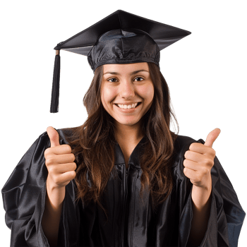 A Graduate Woman Showing Thumbs Up in Graduation Gown Cap png