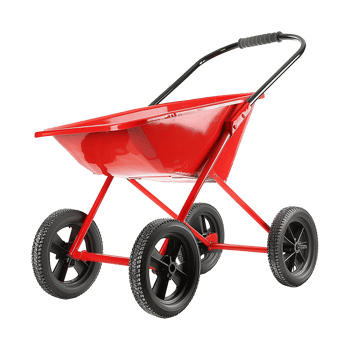 Heavyduty Red Steel Wheelbarrow with Large Pneumatic Tires for Gardening and Construction png