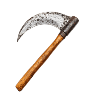 Wooden Handled Sickle Vintage Agricultural Tool for Harvesting Crops png