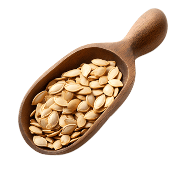 Wooden Scoop Filled with Nutritious Pumpkin Seeds png