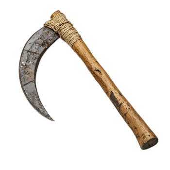 Wooden handled Vintage Sickle Tool for Harvesting and Farming in Rustic Outdoor Settings png