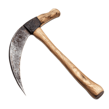 Rustic Wooden Handled Sickle Vintage Farming Tool for Harvesting Crops png
