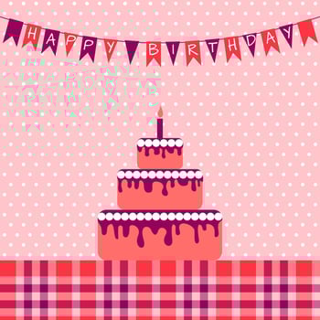 Birthday greeting card with cake and garland vector