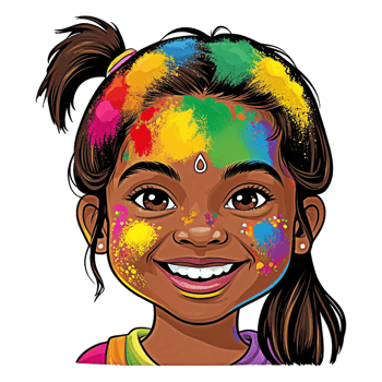 a cartoon girl with colorful paint on her face png