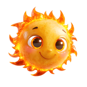 Cheerful Cartoon Sun Character with Solar Flares and Vibrant Glow png