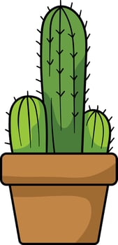 A potted cactus illustration featuring a tall central cactus with two smaller round cacti on the sides vector