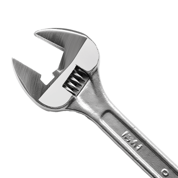 A Detailed Closeup of a Chrome Adjustable Wrench Tool png