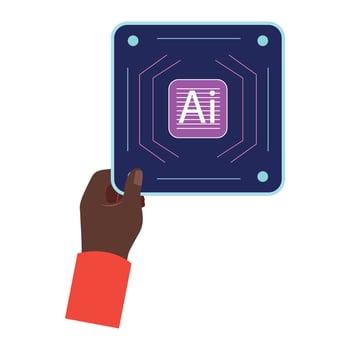 Black hand grasping an AI processor chip. Symbolizes AI integration in daily life vector