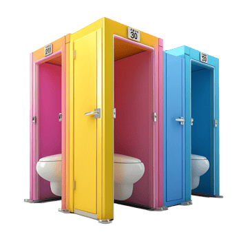 Row Of Colorful Toilets With Open Doors Transparent Background png