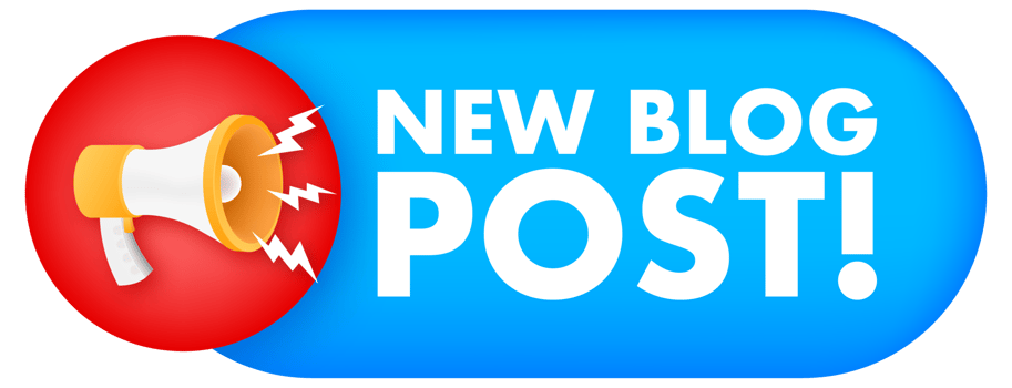 Megaphone announcing new blog post with blue and red label png