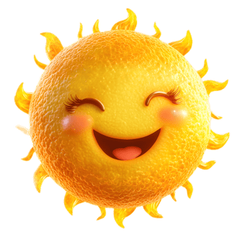 Smiling Cheerful Sun with Glowing Solar Flares png