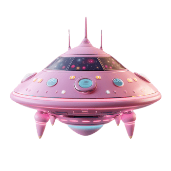 Kawaii Futuristic Alien Mothership in Vibrant Cosmic Landscape png
