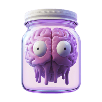 Kawaii Floating Alien Brain in a Transparent Jar Lid png