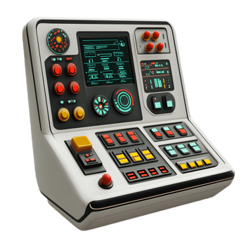 Sleek and Futuristic Mission Control Console with Intricate Interface and Advanced Monitoring Systems png