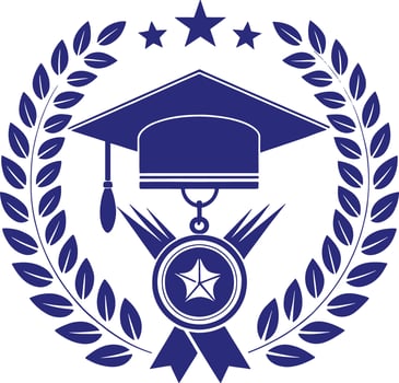 a graduation cap and laurel wreath with stars vector