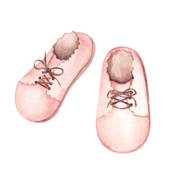 Baby Girl pink Booties. Its a girl. Hand drawn watercolor illustration of Shoes for Newborn isolated on a w. Cute Infant clipart for happy birthday decoration png