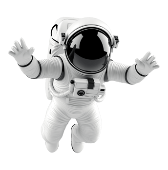 Cosmonaut reaching out in zero gravity transparent image. Floating astronaut mascot isolated cutout 3d render. Weightless spaceman in white spacesuit cut out clipart design character png