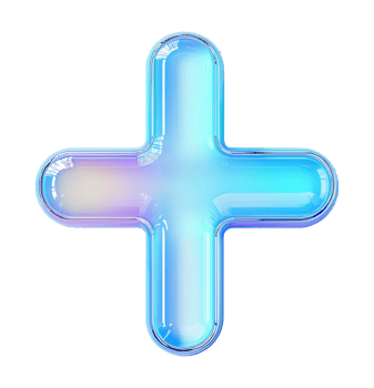 Futuristic glass plus symbol with holographic blue gradient transparent image. First aid emergency sign isolated cutout 3d render. Medical logo cut out clipart design element png