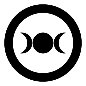 Simbol triple goddess religious sign moon phases wiccan icon in circle round black color solid outline style vector