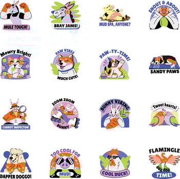 Set of Flat Style Animal Typography Stickers vector