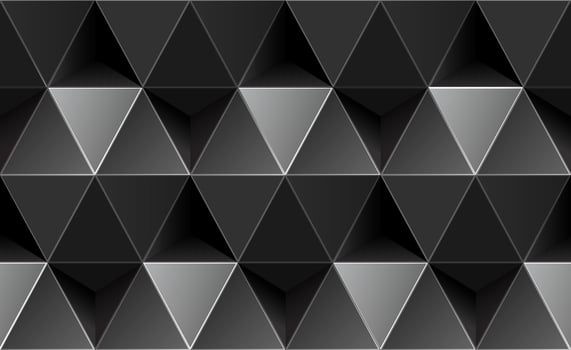 Abstract 3D triangular seamless pattern in black and gray with a metallic, futuristic, and geometric design creating depth and elegance. Monochrome honeycomb seamless pattern. illustration vector