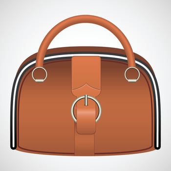 Stylish Brown Handbag Illustration with Strap, Flat illustration of a stylish brown handbag featuring a curved design, top strap, and button detail, perfect for fashion themes. vector