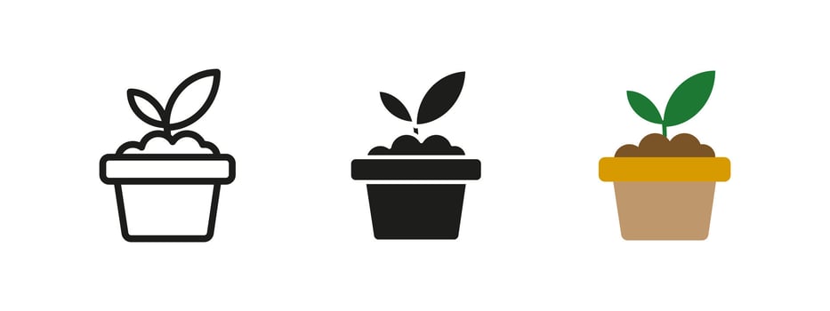 Plant icon. Young sprout illustration. Potted seedling symbol. Growth, ecology and environmental care sign. Gardening, agriculture and organic farming concept. vector