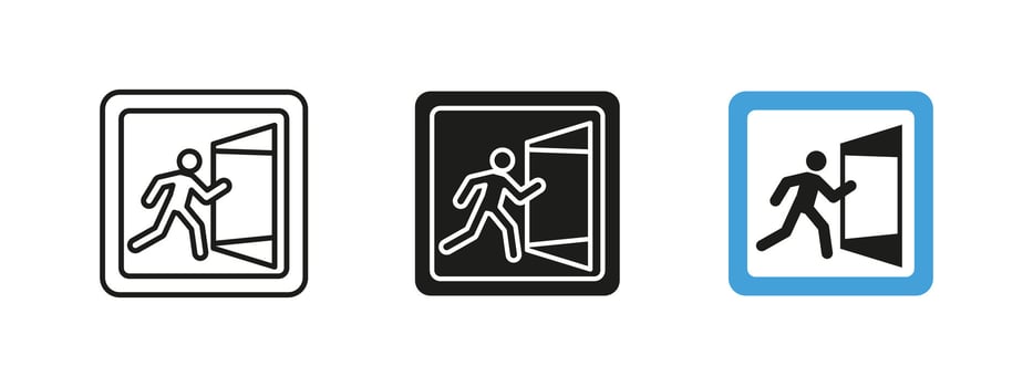 Exit icon. Emergency escape illustration. Safety sign for evacuation routes. Directional guide for public buildings, security and hazard warning pictogram. vector