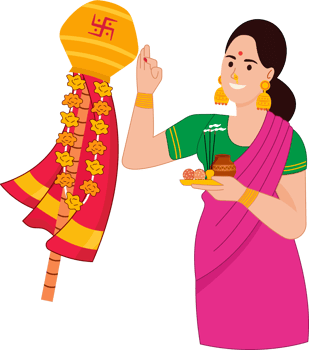 Maharashtrian woman in traditional dress celebrating gudi padwa festival png