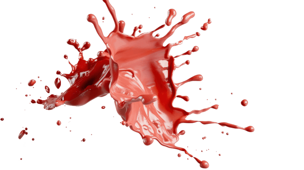 Vivid Red Splash of Paint Captured in Motion on a White Background with Droplets and Dynamic Flowing Effect png