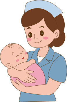 A cartoon nurse holding a baby png
