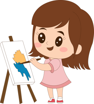 A cartoon girl painting on an easel png