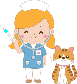 A cartoon nurse holding a syringe and a cat png