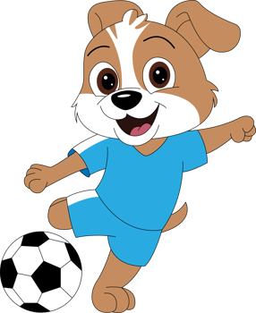 A dog playing soccer with a ball illustration png